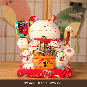 電動招き猫 白磁製 座布団付 磁器製 まねき猫 手描き ハンドメイド ネコ ねこ 開店祝い ラッキーアイテム 運気向上 金運アップ