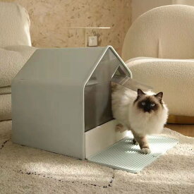【 猫 トイレ おしゃれ 】3色 スコップ付 猫のトイレ おしゃれ 脱臭 飛び散らない しつけ フルカバー 洗いやすい シンプル ニオイ ネコトイレ 猫用トイレ フード付き トイレタリー キャットトイレ ハウス カバー付き トイレ本体