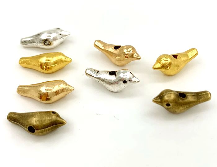 【セール】金属チャーム　トリ　M　ビーズ　１０個入　立体　15*7*6mm　両穴　鳥　(1421)　真鍮古美　ニッケルシルバー　ゴールド