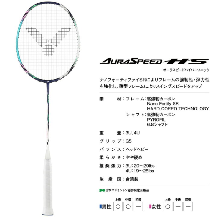 楽天市場】ビクター バドミントン オーラスピード HS AURA SPEED HS 