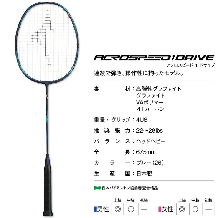 楽天市場】ミズノ バドミントンラケット アクロスピード 1 ドライブ 