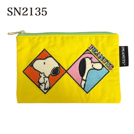 [公式] PEANUTS ピーナッツ 75years 75周年 ネイビー 紺 ピンク グリーン イエロー コスメティックポーチ スヌーピー SN2132_SN3235 スモール・プラネット コットン ファスナー メイクポーチ コスメポーチ 小物入れ ギフト 限定