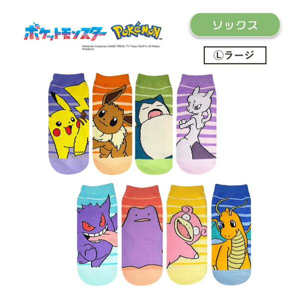 [公式] ポケットモンスター ピカチュウ イーブイ カビゴン ミューツー ゲンガー メタモン ヤドン カイリュウ ボーダー キャラクターソックス キャラックス ラージ 靴下 26～29cm PM1842J_PM1849J スモール・プラネット