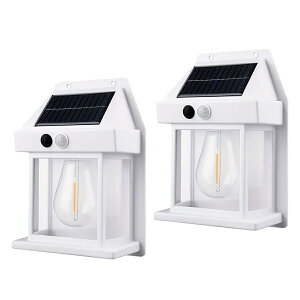 LED ソーラーライト 壁掛けタイプ 2個セット ブラック ホワイト ウォールランプ ガーデンライト モード切替 人感センサー ソーラーパネル 防災 ライト ランタン セキュリティ 対策 おしゃれ
