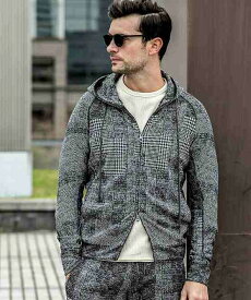 1PIU1UGUALE3 RELAX ウノピゥウノウグァーレトレ リラックス ハウンドトゥース ジャガード パーカー フーディー メンズ おしゃれ かっこいい ブランド ウェア ウノピュウ ウノピュー ウノピゥ 1piu1