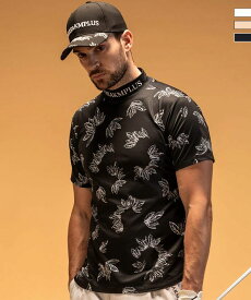 LUXEAKMPLUS リュクスエイケイエムプラス ゴルフ ローレルパターン半袖モックネックTシャツ 吸水速乾 UVカット メンズ おしゃれ かっこいい ブランド ゴルフウェア スポーツウェア GOLF