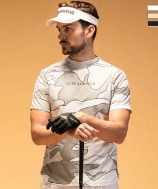 LUXEAKMPLUS リュクスエイケイエムプラス ゴルフ カモ柄半袖モックネックTシャツ 吸水速乾 UVカット メンズ おしゃれ かっこいい ブランド ゴルフウェア スポーツウェア GOLF