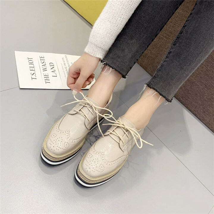 23 5cm 厚底エナメル調オックスフォードシューズ レディース ローファー 21人気特価