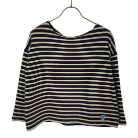 古着 ORCIVAL オーシバル フランス製 ボーダー ロゴワッペン 7分袖 バスクシャツ ホワイト×ネイビー カットソー Tシャツ レディース 【中古】 【PD】