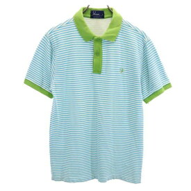 フレッドペリー 鹿の子 ボーダー柄 半袖 ポロシャツ S 水色×白×緑 FRED PERRY メンズ 【中古】 【230602】 メール便可