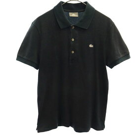 ラコステ 日本製 ワッペン 半袖 ポロシャツ 2 ブラック LACOSTE ロゴ メンズ 【中古】 【230720】