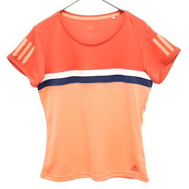 アディダス 総柄 トレーニングシャツ M オレンジ adidas 半袖 Tシャツ クルーネック スポーツ ウォームアップ レディース 【中古】 【230608】 メール便可