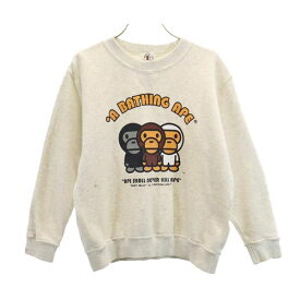 ベイビーマイロ 日本製 プリント 長袖 スウェット 130 グレー BABY MILO A BATHING APEトレーナー キッズ 【中古】 【231115】 【PD】