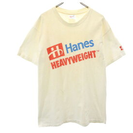ヘインズ 90s USA製 オールド プリント 半袖 Tシャツ L ホワイト Hanes HEAVYWEIGHT メンズ 【中古】 【240416】 メール便可