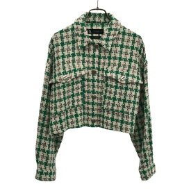 未使用 ザラ チェック柄 長袖 ショート丈 ジャケット XS ホワイト×グリーン ZARA タグ付 レディース 【中古】 【240417】