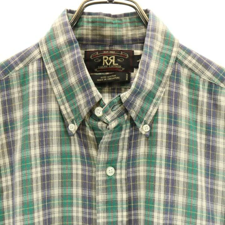 RRL 三ツ星オープンカラー長袖シャツ M 青系 チェック柄｜その他
