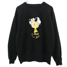 グラニフ ピーナッツ 刺繍 スヌーピー チャーリー・ブラウン 長袖 スウェット L ブラック Design Tshirts Store graniph PEANUTS メンズ 【中古】 【240418】