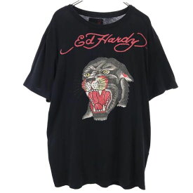 エドハーディー ラインストーン プリント 半袖 Tシャツ XL 黒系 EdHardy ロゴ メンズ 【中古】 【230725】 メール便可