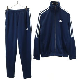 アディダス 長袖 トレーニングジャージ 上下 セットアップ L ネイビー adidas フロントジップ メンズ 【中古】 【240419】