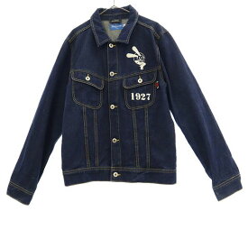 東京ディズニーリゾート プリント デニムジャケット M ネイビー TOKYO Disney RESORT ジージャン ロゴ メンズ 【中古】 【231025】 【PD】