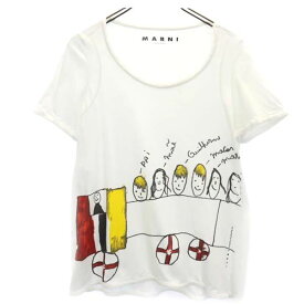 マルニ イタリア製 プリント 半袖 Tシャツ 42 ホワイト系 MARNI ロゴ レディース 【中古】 【230705】 メール便可