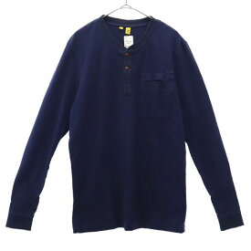 ローエッセンシャル ロゴプリント 長袖 ヘンリーネック Tシャツ S ネイビー RAW Essentials G-STAR RAW ロンT ロングスリーブ メンズ 【中古】 【240102】 メール便可