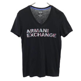 アルマーニエクスチェンジ Vネック ロゴプリント 半袖 Tシャツ XS 黒 ARMANI EXCHANGE メンズ 【中古】 【230510】 メール便可