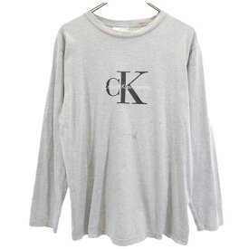 カルバンクライン USA製 ロゴプリント 長袖 Tシャツ S-M グレー Calvin Klein ロンT メンズ 【中古】 【231102】 メール便可 【PD】