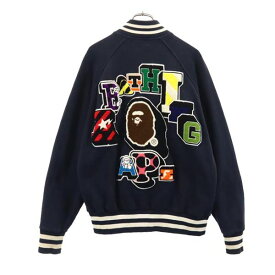 アベイシングエイプ バック刺繍 スタジャン M ネイビー A BATHING APE ロゴ ブルゾン メンズ 【中古】 【230930】