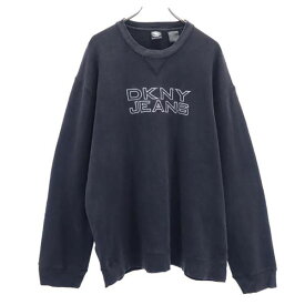 ダナキャランニューヨークジーンズ スウェット ブラック系 DKNY JEANS 長袖 トレーナー ロゴ刺繍 裏起毛 メンズ 【中古】 【230303】