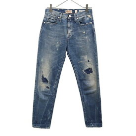 リプレイブルージーンズ ダメージ加工 スキニー デニムパンツ W24 ブルー Replay Blue Jeans スリムジーンズ ジーパン レディース 【中古】 【230409】