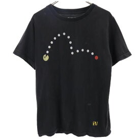 エヴィスジーンズ プリント 半袖 Tシャツ L ブラック系 EVISUGENES ロゴ メンズ 【中古】 【230703】 メール便可