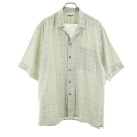 バリー チェック 半袖 リネン オープンカラーシャツ 39 グレー系 BALLY メンズ 【中古】 【240406】