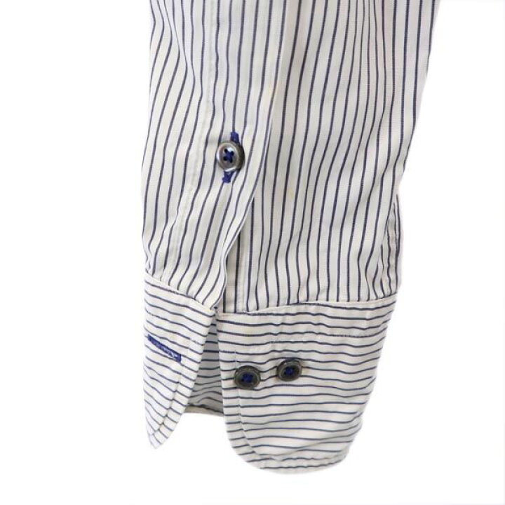 中古美品 ブラックレーベル 長袖ストライプシャツ ネイビー・白 2  