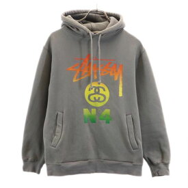 ステューシー プリント スウェットパーカー S グレー系 STUSSY ロゴ フーディー 裏起毛 メンズ 【中古】 【230827】