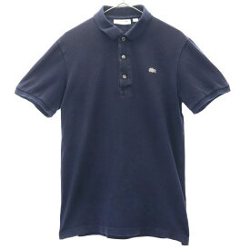 ラコステ ワッペン 半袖 ポロシャツ XS ネイビー LACOSTE 鹿の子地 ロゴ メンズ 【中古】 【230830】