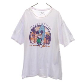 ディズニー ミッキーマウス プリント 半袖 Tシャツ 2X ホワイト系 Disney ビッグサイズ メンズ 【中古】 【230619】