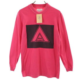 アルマーニジーンズ イタリア製 未使用 長袖 Tシャツ 44 ピンク ARMANI JEANS ロゴプリント ロンT メンズ 【中古】 【230901】 メール便可