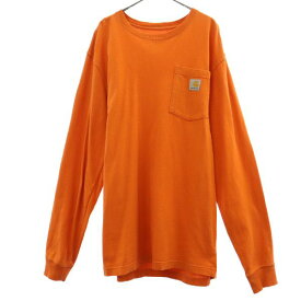 カーハート ワッペン 長袖 Tシャツ S オレンジ carhartt ポケット付き ロゴ メンズ 【中古】 【230913】