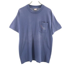 フルーツオブザルーム BEST 90s USA製 オールド ポケT 半袖 Tシャツ L ブルー FRUIT OF THE LOOM メンズ 【中古】 【240512】 メール便可