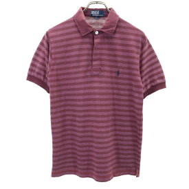 ポロバイラルフローレン USA製 ボーダー柄 半袖 ポロシャツ L ボルドー系 Polo by Ralph Lauren 鹿の子 メンズ 【中古】 【240513】 メール便可