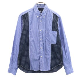コムデギャルソンオム 2010年 日本製 チェック柄 長袖 ボタンダウンシャツ XS ブルー COMME des GARCONS HOMME メンズ 【中古】 【240229】
