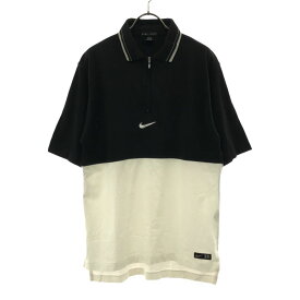 ナイキゴルフ ハーフジップ ゴルフ 半袖 ポロシャツ S ブラック×ホワイト NIKE GOLF 鹿の子 メンズ 【中古】 【240518】