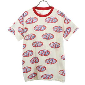 【中古】 デッドストック 70s USA製 STP ロゴ 総柄 プリント 半袖 Tシャツ M オフホワイト 5050 メンズ 【210710】 メール便可