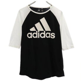 アディダス ロゴプリント 七分袖 ラグラン Tシャツ OT ブラック系 adidas レディース 【中古】 【231001】 メール便可