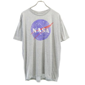 【中古】 ナサ 90s　 プリント 半袖 Tシャツ XL グレー NASA ロゴT メンズ 【200704】 メール便可