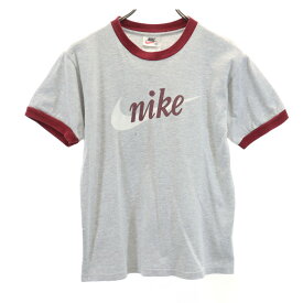 ナイキ 90s 00s 白タグ オールド プリント 半袖 トリム Tシャツ M グレー系 NIKE リンガー キッズ 【中古】 【240322】 メール便可