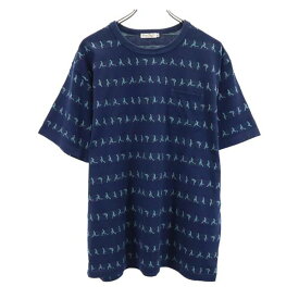 バーガスプラス 日本製 総柄 半袖 Tシャツ XL ネイビー系 BURGUS PLUS メンズ 【中古】 【230817】