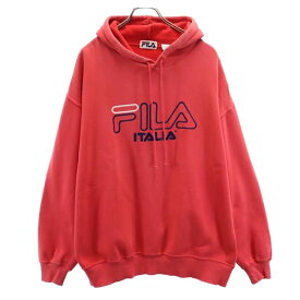 フィラ 90s オールド 長袖 スウェットパーカー L レッド系 FILA 裏起毛 ロゴ メンズ 【中古】 【231110】