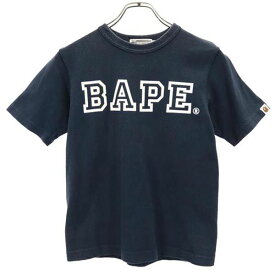 アベイシングエイプ 日本製 プリント 半袖 Tシャツ XS ネイビー系 A BATHING APE ロゴ メンズ 【中古】 【230620】 メール便可